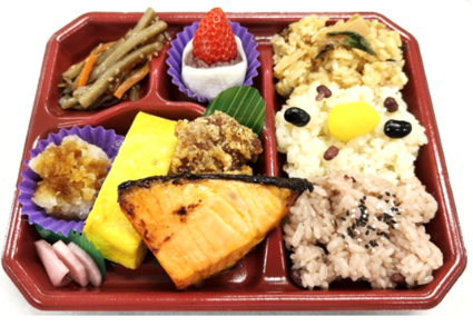 苺大福と三色おこわ和菜弁当