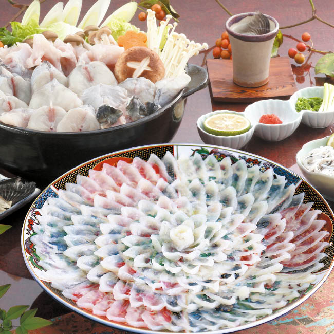 絵柄陶器皿　とらふぐ刺身・ちり鍋セット（4～5人前）　