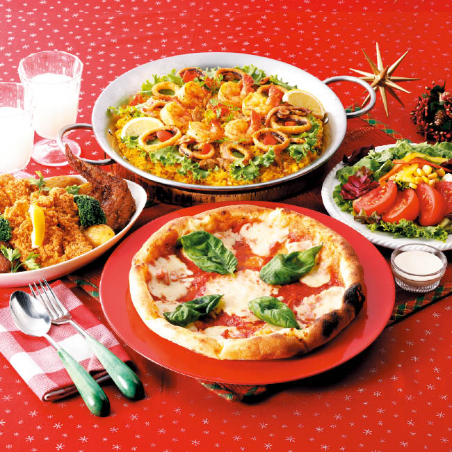 【ファミリーセットB】マルゲリータピザ・パエリア・チキン・サラダ