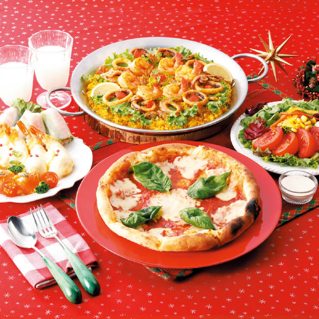 【ファミリーセットB】マルゲリータピザ・パエリア・海老マヨ・サラダ