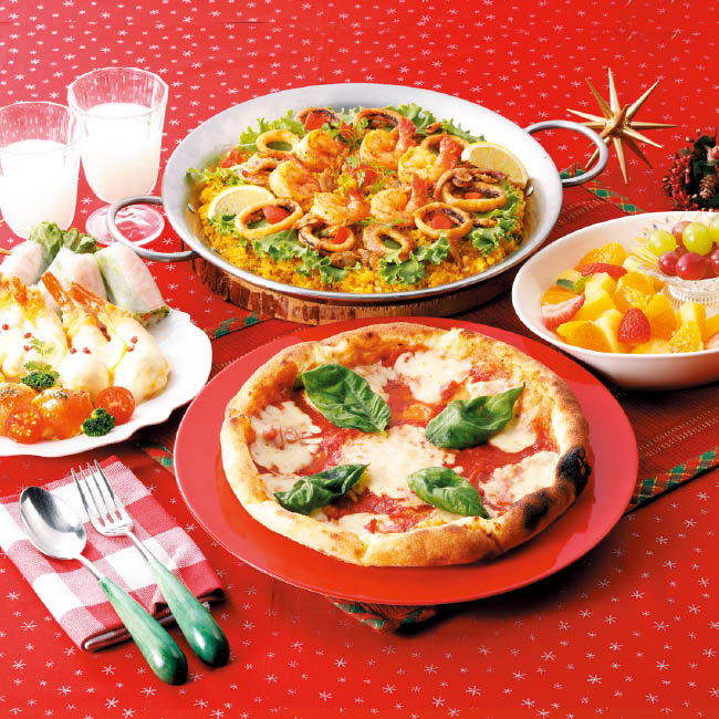 【ファミリーセットB】マルゲリータピザ・パエリア・海老マヨ・フルーツ