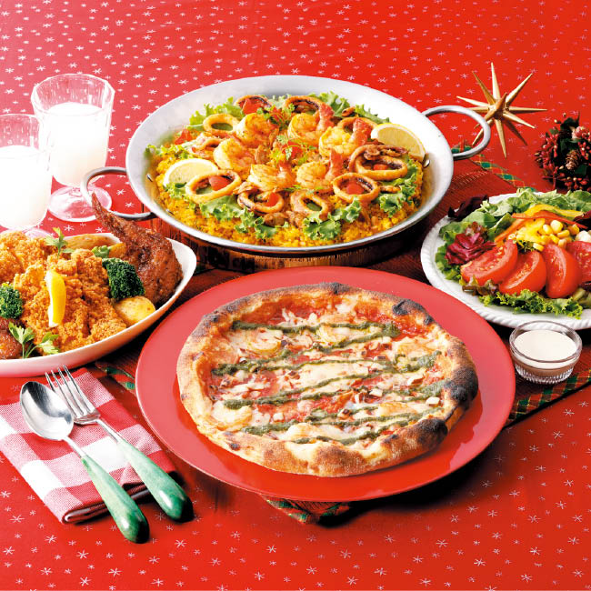 【ファミリーセットC】シーフードピザ・パエリア・チキン・サラダ