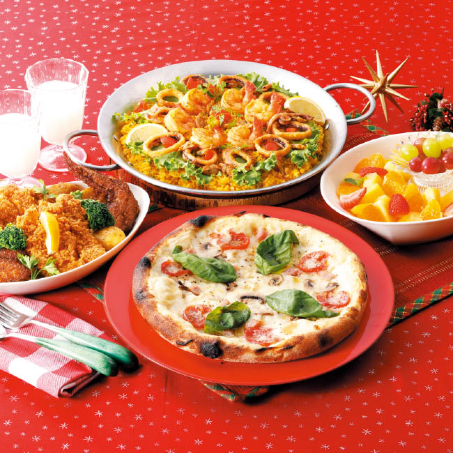 【ファミリーセットD】ビアンカピザ・パエリア・チキン・フルーツ