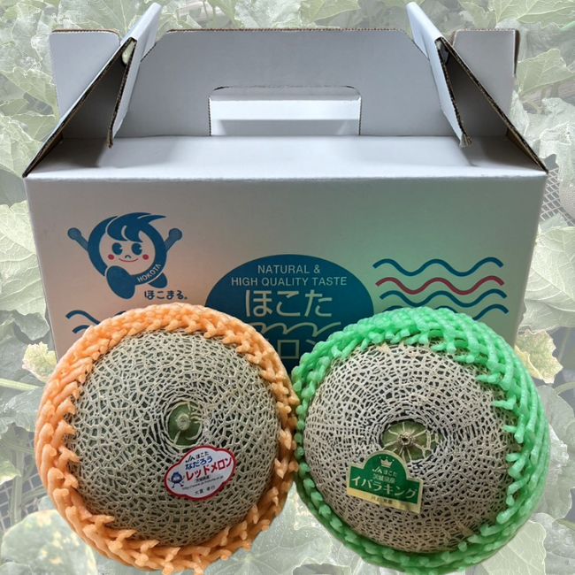 茨城県産　3Lイバラキングメロン・3Lなだろうレッドメロン 2玉箱