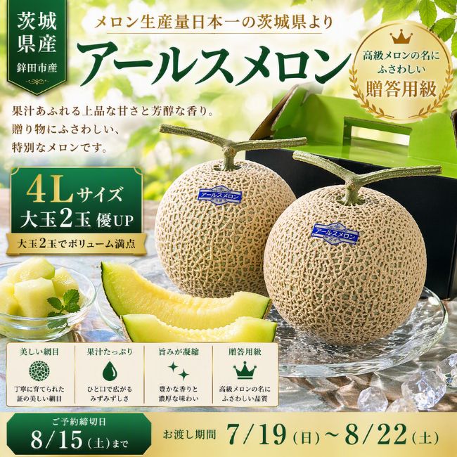 茨城県産　４Lアールスメロン（2玉）