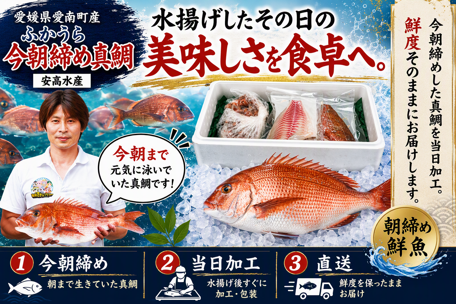 こだわりの今朝〆ふかうら真鯛(養殖) 3枚卸し詰合せ